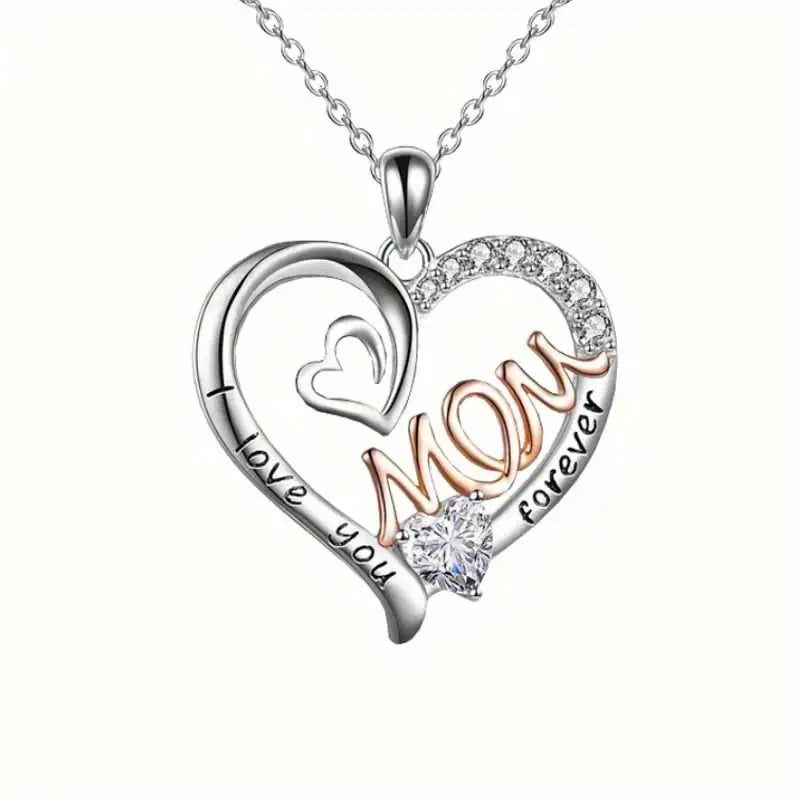 Huitan Mother's Day Necklace for Mom Luxury Trendy Craved Pendant Necklace Pink Flower Aesthetic Neck Accessories Love Jewelry Quick Pick Grocers