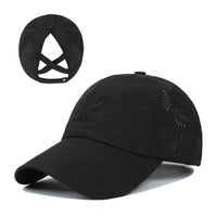 Summer Solid Color Baseball Cap Women's Athleisure Cross Ponytail Hat Mesh Quick-Drying Cap Visor Hat Quick Pick Grocers