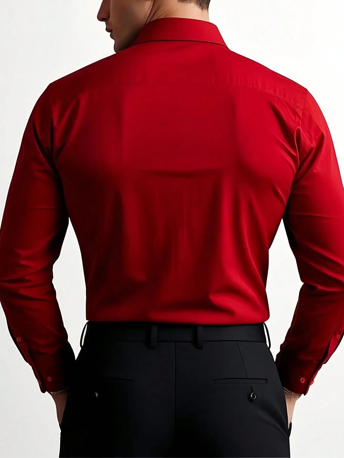 Men's Solid Red Long Sleeve Formal Dress Shirt for Business Office Wear Quick Pick Grocers