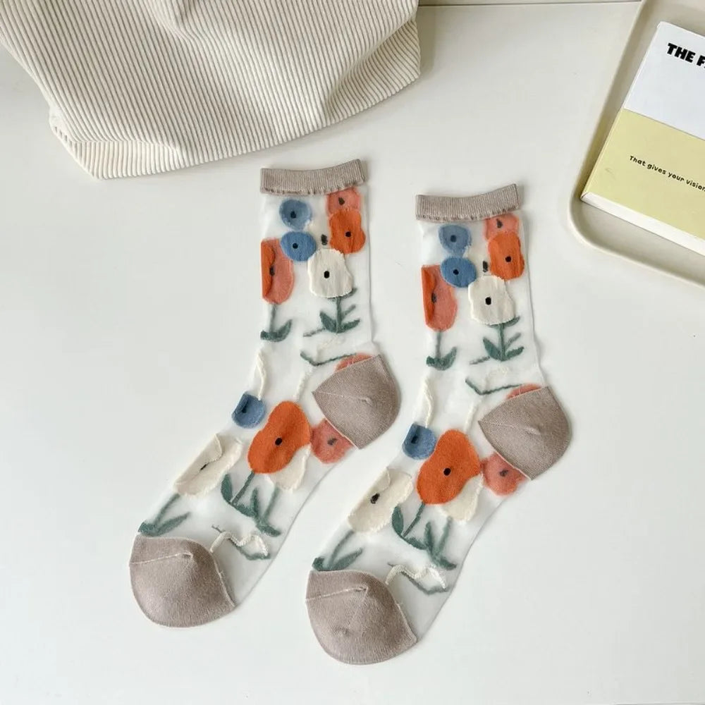 Fashion Socks For Women Summer Breathable Trendy Casual Socks Cute Fashion Korean Style Transparent Lace Sweet Socks Quick Pick Grocers