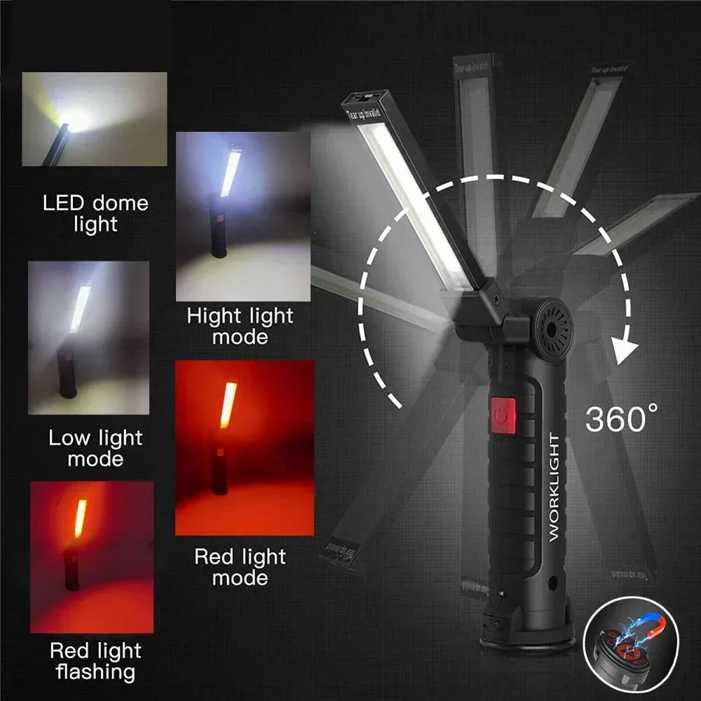 1pc COB LED Work Light Dimmable USB Rechargeable LED Flashlight Inspection Lamp With Magnet&Hook 14500/18650 Battery Torch light