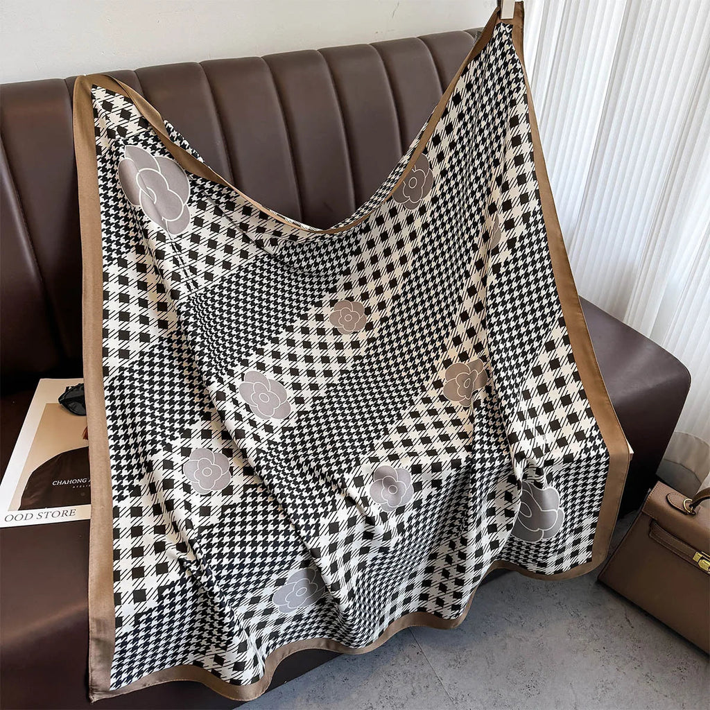 90*90Cm Square Scarf Twill Silk Feeling Women Head Shawls and Wraps Luxury Hair Tree Print Neck Scarves Hijab Bandana Pashmina Quick Pick Grocers