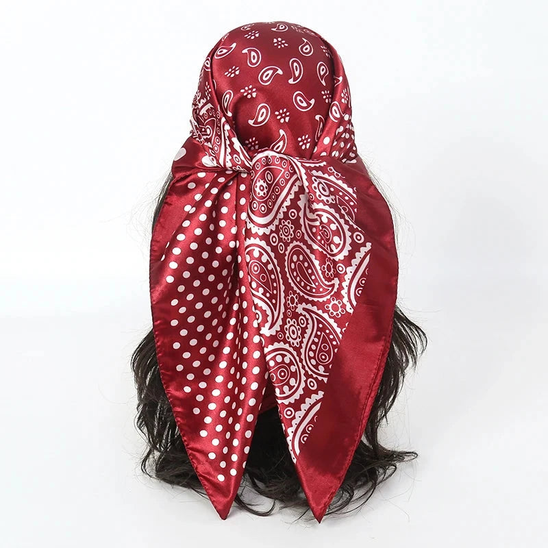 Satin Square Scarf Women Muslim Hijab Elegant 2025 Print Silk Neckerchief Shawl Wraps Headband Handle Hair Accessories Bandana Econic Blanks