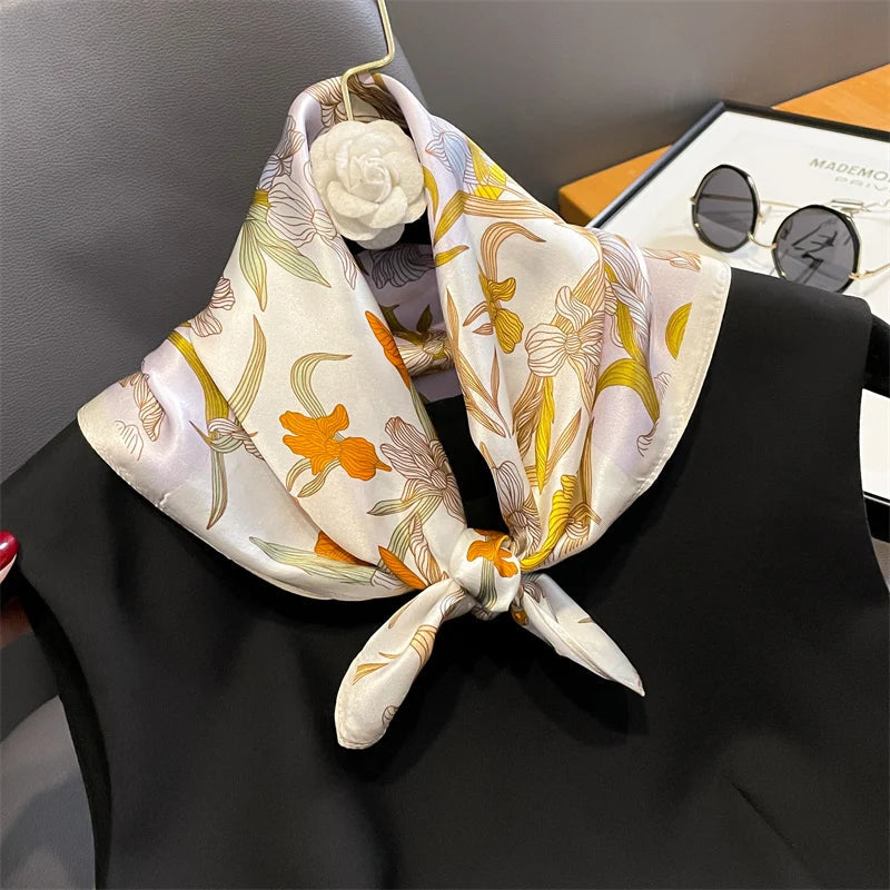 2025 Fashion 100% Real Silk Scarf 53cm Square Bandelet Women's Silk Temperament Small Scarf Neck Decorative Wrap Printed Scarves Quick Pick Grocers