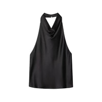MUJER 2026 Halter Tops for Women Black Satin Backless Top Female Pink Summer Beach Top Woman off Shoulder Camisole Top Women Quick Pick Grocers