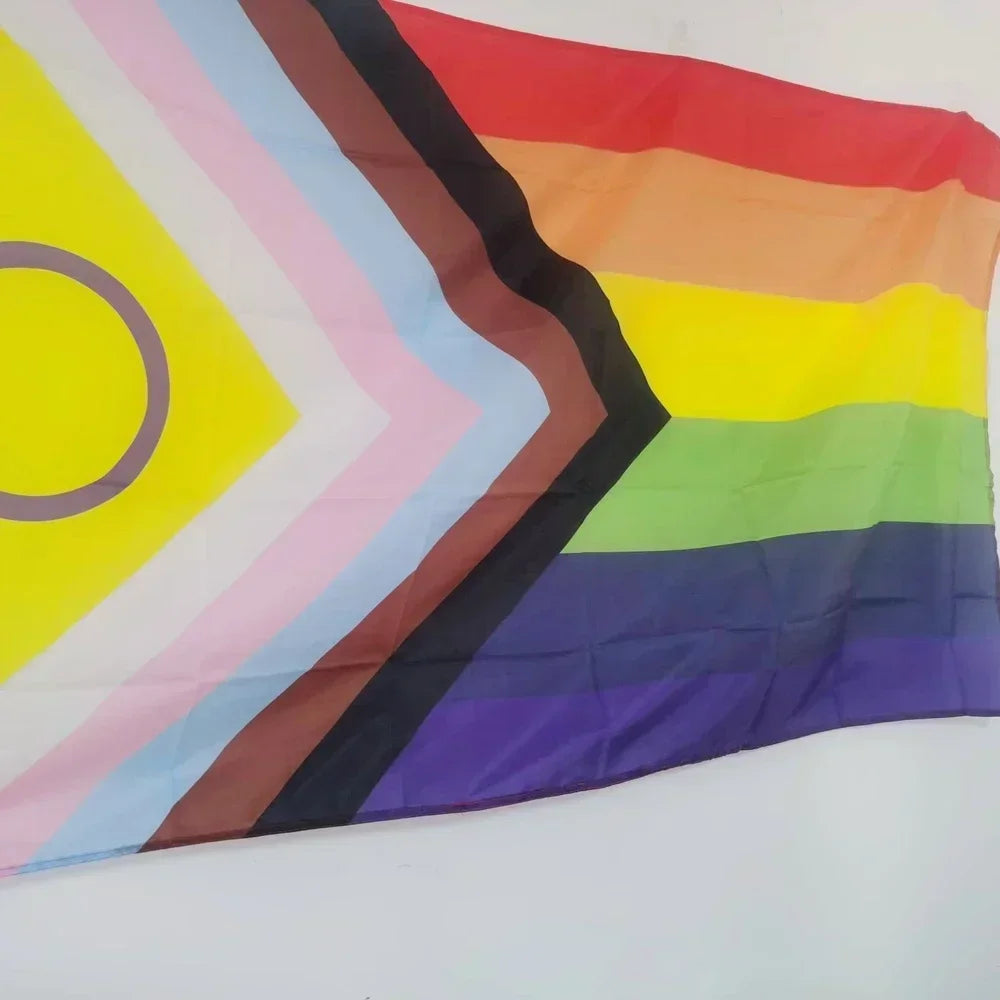 Progress Pride Rainbow Flag 2x3ft 3x5ft Polyester Intersex Inclusive LGBTQ+ Banner for Parade Ally Support Indoor Outdoor Decor Quick Pick Grocers