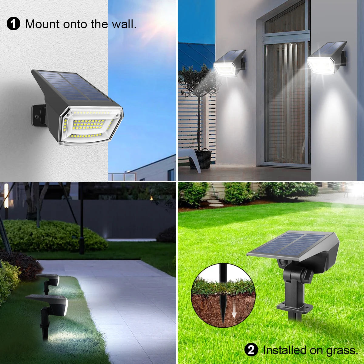 Built-in Large Capacity Battery 1200mAh LED Solar Floodlight Waterproof Spotlight Lamp Long Working Time For Garden Lawn Pathway Quick Pick Grocers