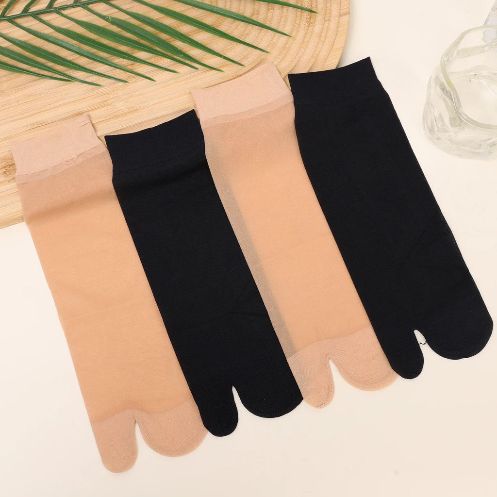 Two Toed Crystal Silk Socks Clear White Black Breathable Cool Stockings Unisex Japanese Men Women Summer Ultra-Thin Tabi Socks Quick Pick Grocers