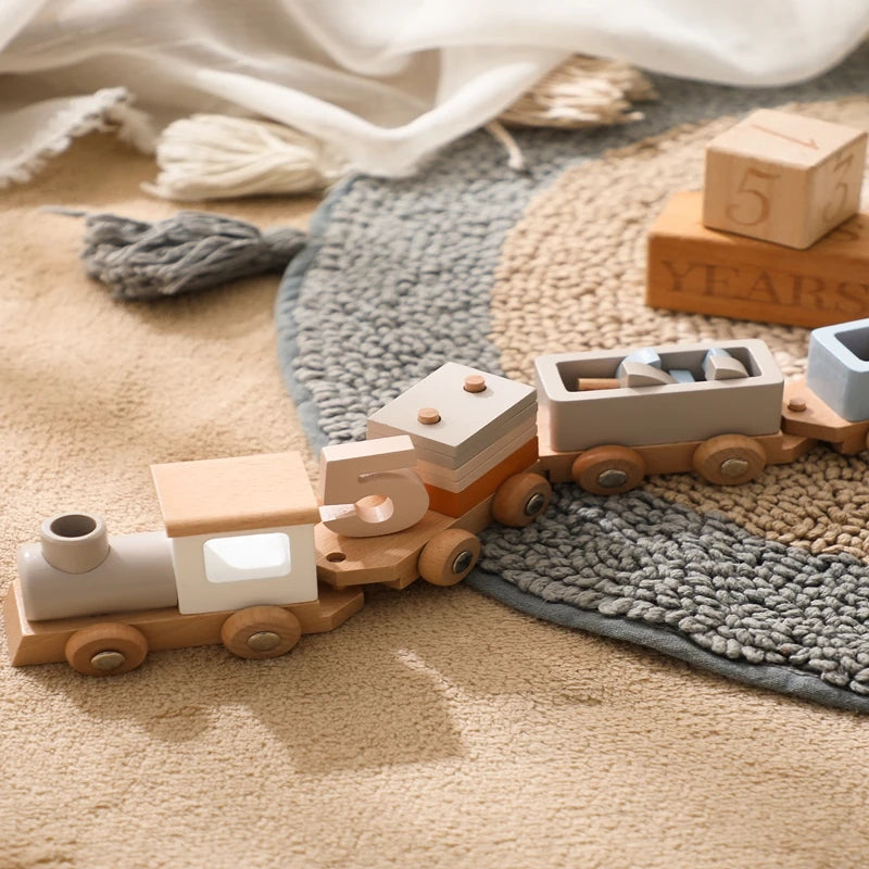 Wooden Train Birthday Toy  Montessori Toys Baby Educational Toys  Wooden Trolley  Baby Learning Toys  Number Of Wood Baby's Toys Purest Peak