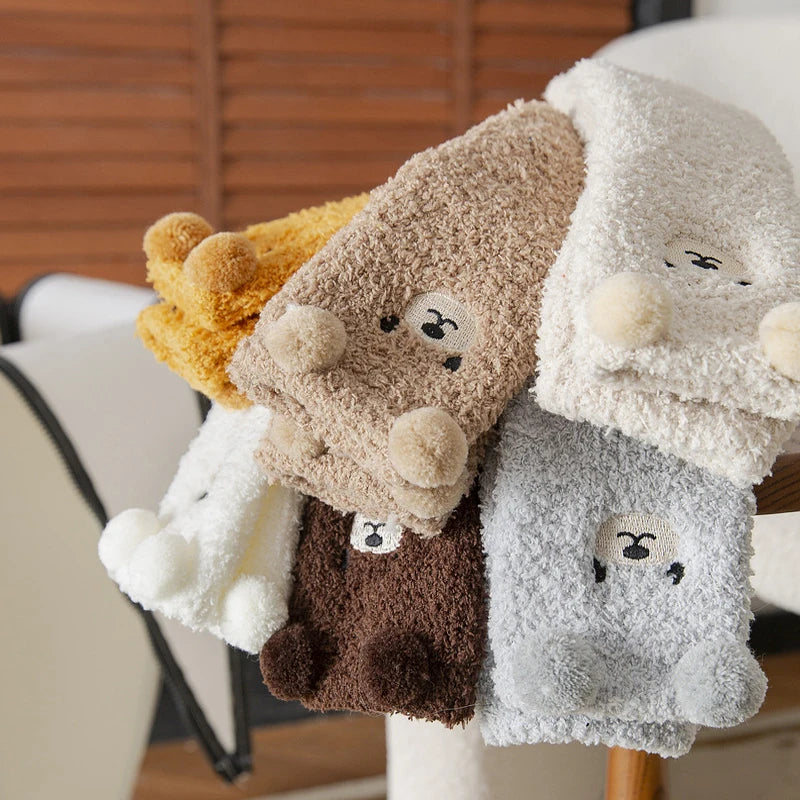 2 Pairs Cute Socks Bear Women Coral Velvet Thick Plush Warm Socks Sleep Fluffy Socks Cute Cartoon Lovely Floor Fuzzy Sock Winter Purest Peak