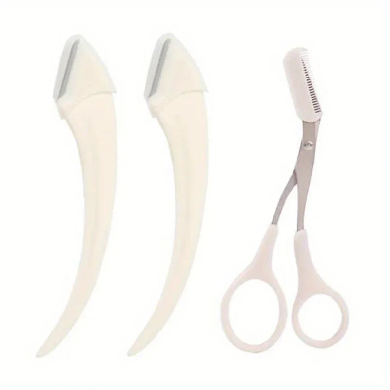 3-Piece Eyebrow Trimmer Set, Scissors and Comb, Stainless Steel Shaver, Eyelash Beginner Makeup Tool, Removal Accessories Quick Pick Grocers