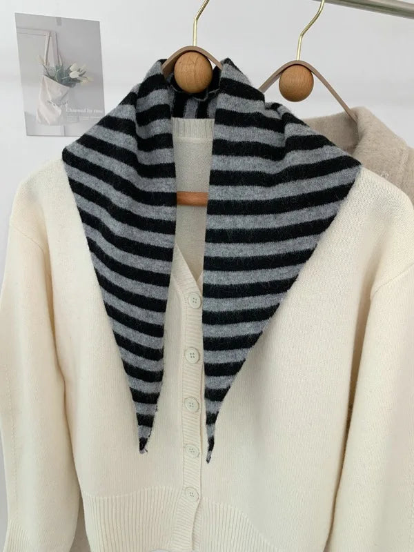 New Women Wool Scarf Shawl Winter Warm Soft Knitted Striped Triangle Fashion Brand Bandana Lady Wool Scarves Quick Pick Grocers