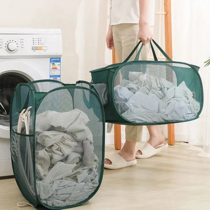 1PC Horizontal Foldable Laundry Basket Mesh Cloth Breathable Laundry Hamper Home Accessories Large Capacity Storage Baskets Econic Blanks