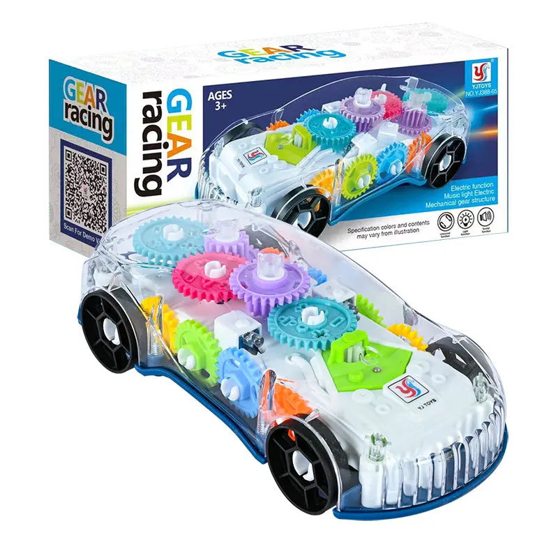 Light Up Transparent Gears Police Car Toy for Kids Bump and Go Toy Car for Boys Girl Educational Baby Toys Car Music LED Effects Quick Pick Grocers