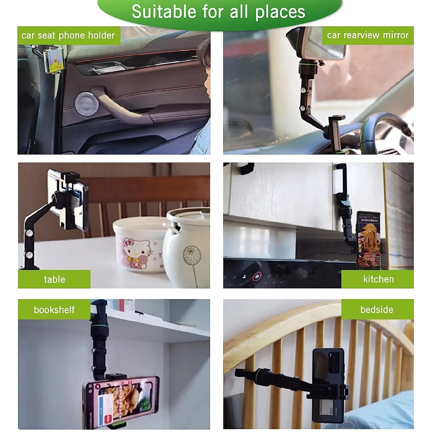 Rearview Mirror Phone Holder 360° Rotatable and Retractable Car Phone Mount Multifunctional Rear View Mirror Holder for All Car Quick Pick Grocers