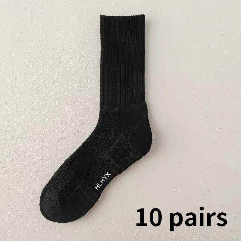 10pairs HLHYX Socks Men's Cotton Deodorant Winter Towel Bottom with Mid-tube White Stockings Thickened Sports Basketball Socks Quick Pick Grocers
