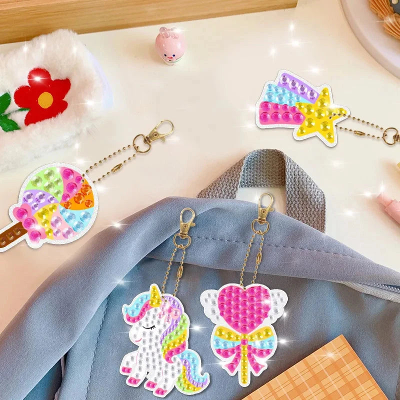 Children's cartoon unicorn magic gemstone diamond painting children's set, homemade keychain sticker art craft children's girl Econic Blanks