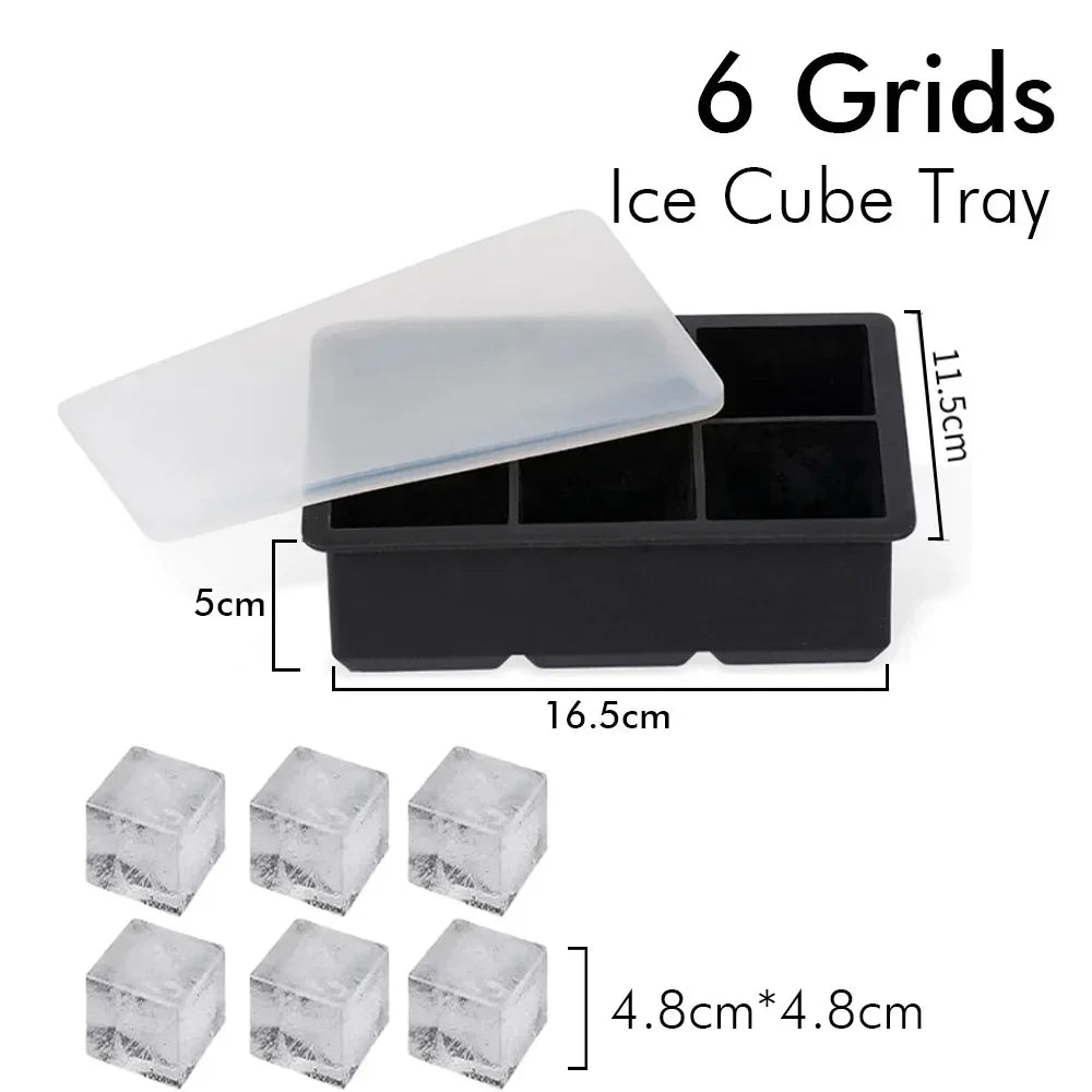 Ice Cube Tray Silicone Ice Ball Freezer Mold Square Ice Cube Maker with Lid 4/6/8 Grids for Whiskey Cocktail Coffee Accessories Quick Pick Grocers