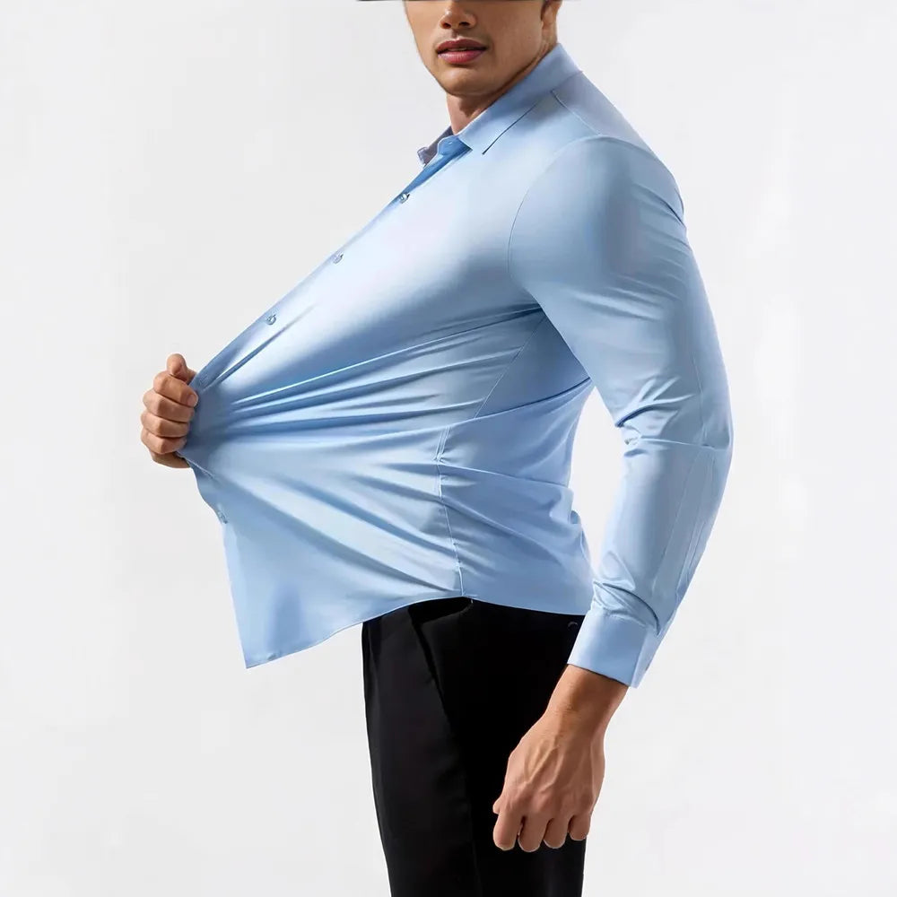 Premium Men's Ultra Stretch Dress Shirts Long Sleeve High Quality Business Formal Wrinkle-free Soft White Social Male Clothing Quick Pick Grocers