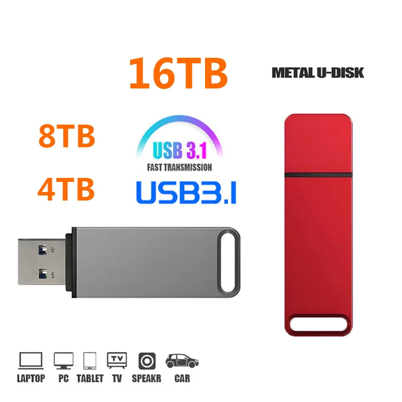 16TB 2TB USB Metal Flash Drive 8TB Large Capacity Portable Pendrive USB 3.0 High-Speed File Transfer Waterproof U Disk Universal Quick Pick Grocers