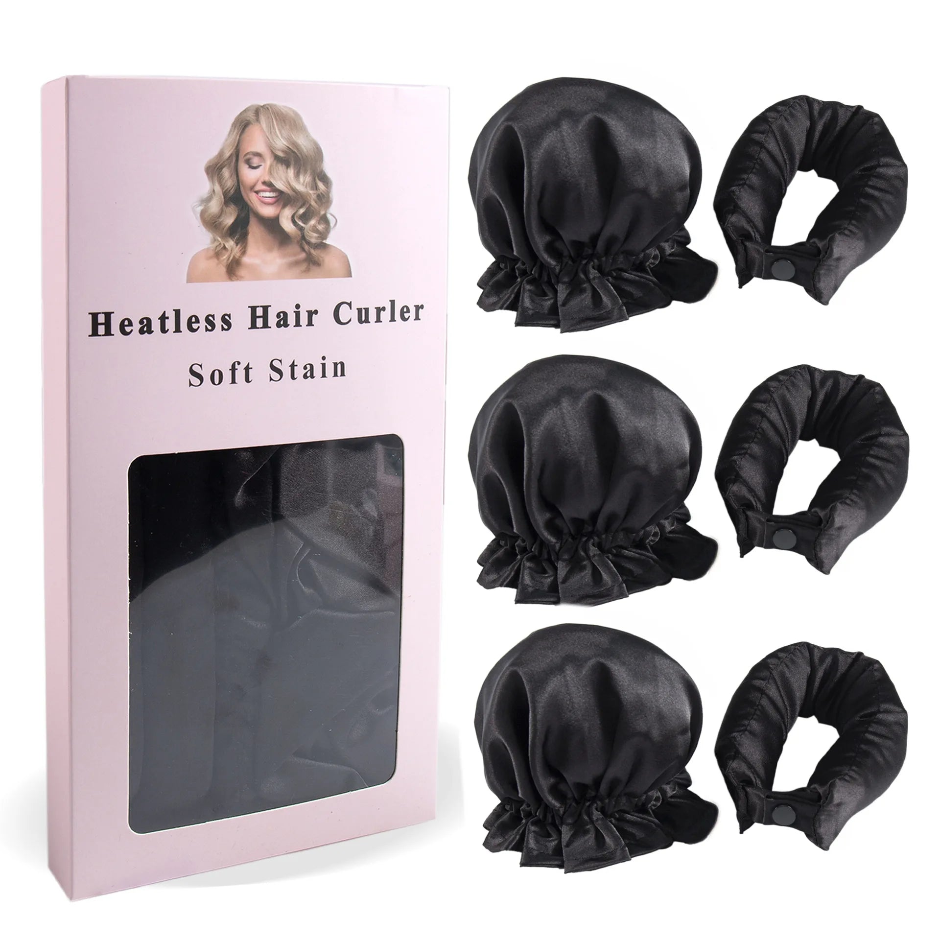 3pc Satin Heatless Curling Rod with Hair Caps, Soft Overnight Curling Rod Headband for Long Hair, DIY Hairstyling Tools Quick Pick Grocers