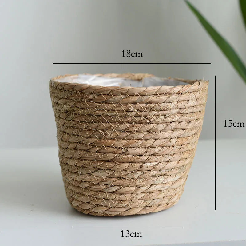 Straw Weaving Flower Plant Pot Basket Grass Planter Basket Indoor Outdoor Flower Pot Cover Plant Containers for Plantable Plants Quick Pick Grocers