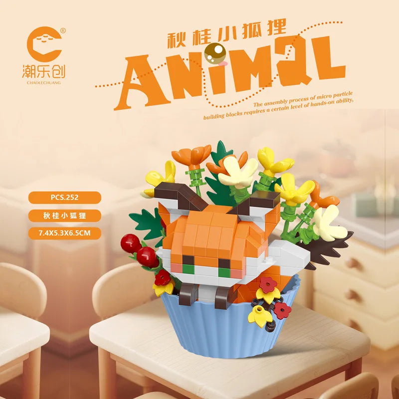 Cute dessert small animals potted bouquet cartoon doll panda puppy building block ornament children toys gift Quick Pick Grocers