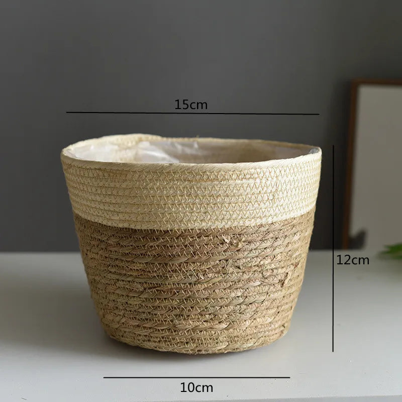 Straw Weaving Flower Plant Pot Basket Grass Planter Basket Indoor Outdoor Flower Pot Cover Plant Containers for Plantable Plants Quick Pick Grocers