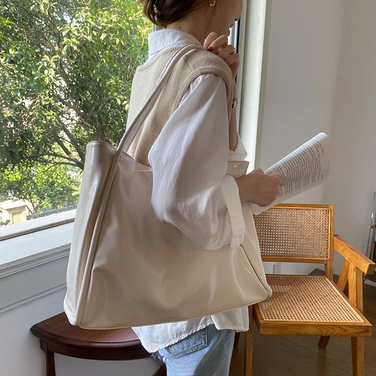 Portable Texture Tote Bag for Women, Shoulder Underarm Bag, Commuting Bag, Large Capacity, Niche Design, Autumn Winter Handbags Quick Pick Grocers