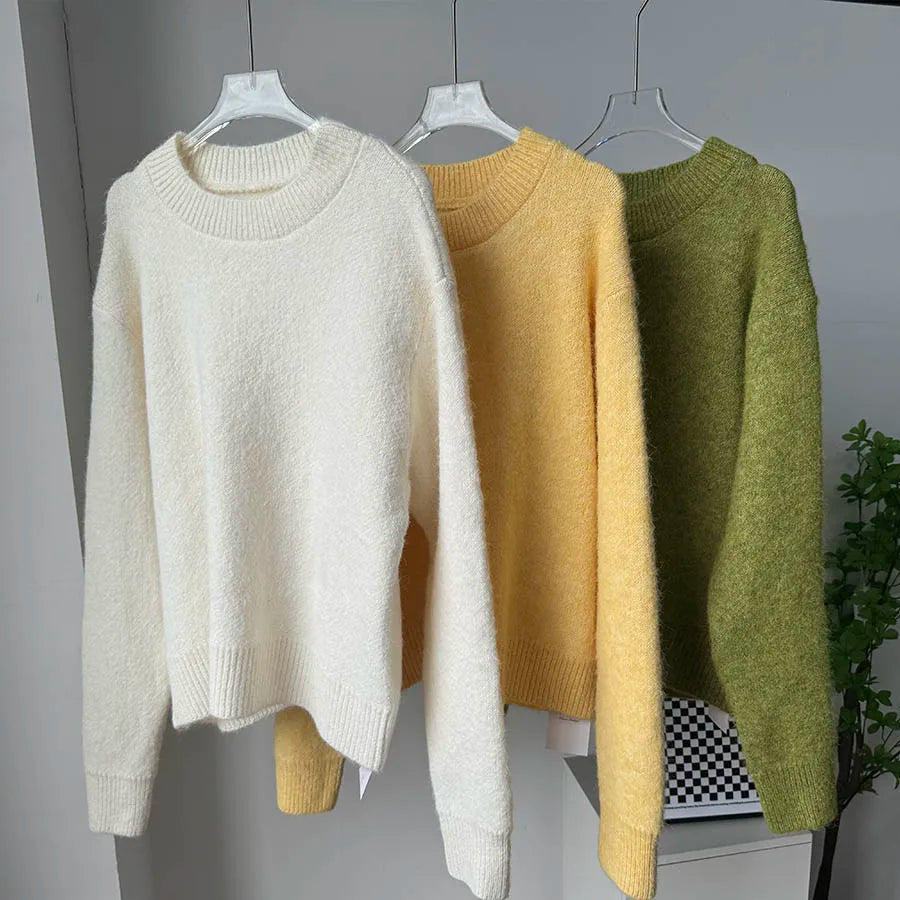 Hirsionsan Basic O Neck Basic Sleeve Sweater Women 2025 Oversized Short Knitted Wool Pullover Female Casual Thick Warm Soft Tops Quick Pick Grocers