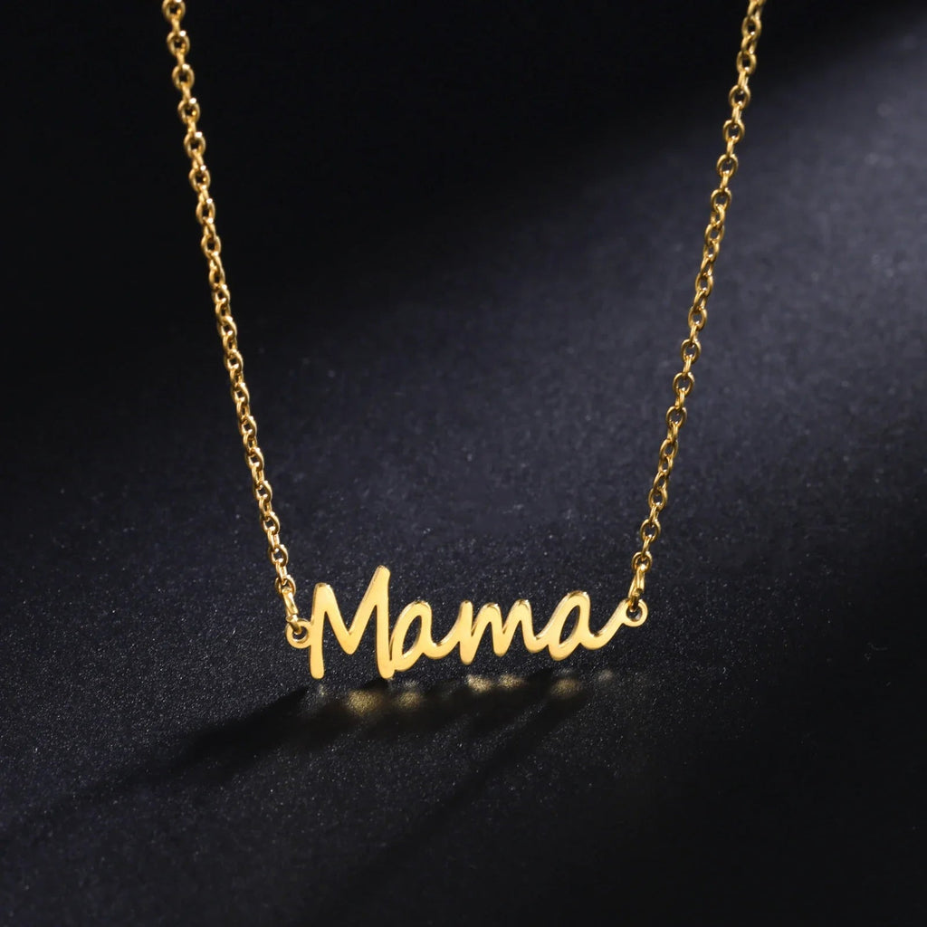 Skyrim Mama Letter Pendant Necklace for Women Stainless Steel Neck Chain Choker Trendy Family Jewelry Mother's Day Gift for Mom Quick Pick Grocers