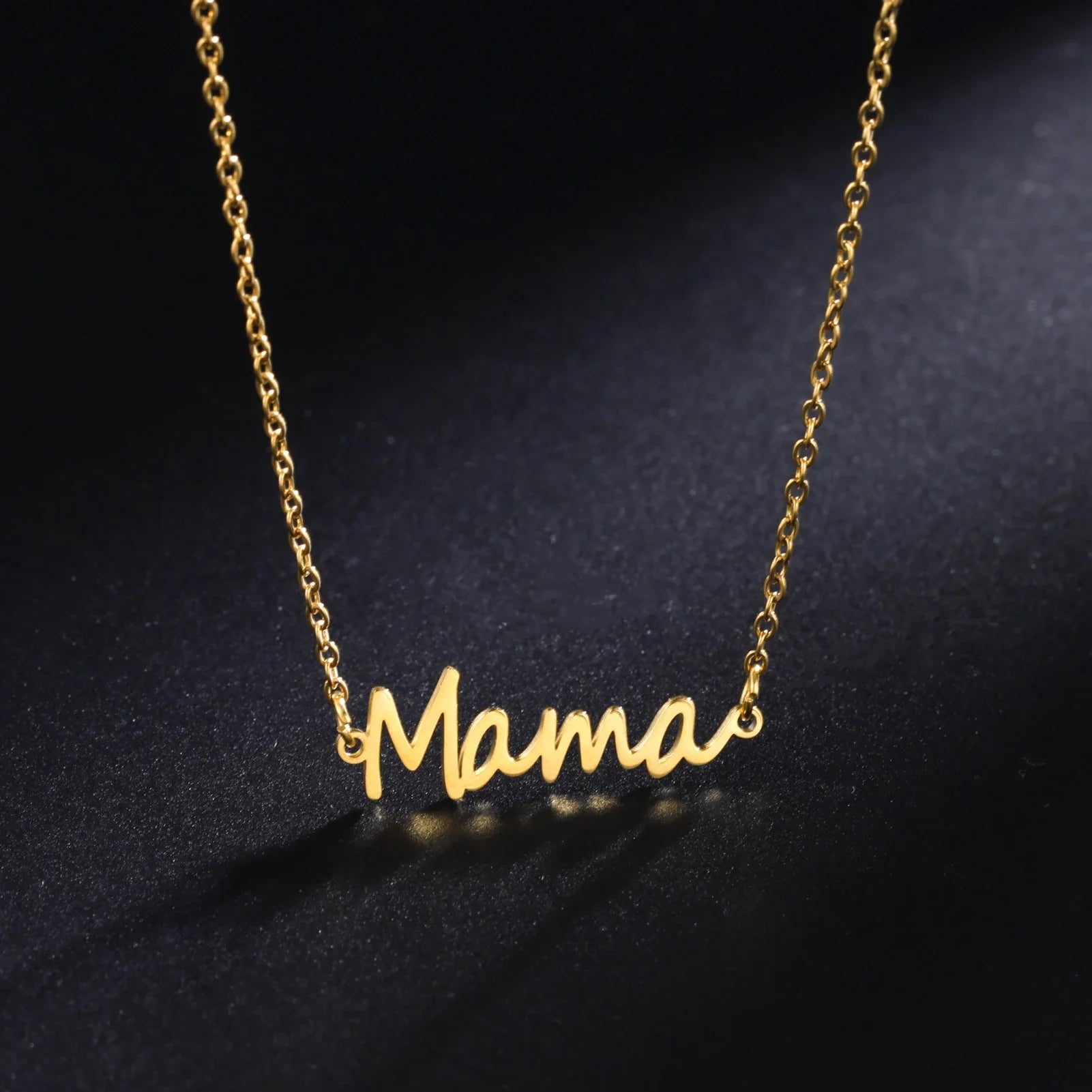 Skyrim Mama Letter Pendant Necklace for Women Stainless Steel Neck Chain Choker Trendy Family Jewelry Mother's Day Gift for Mom Quick Pick Grocers
