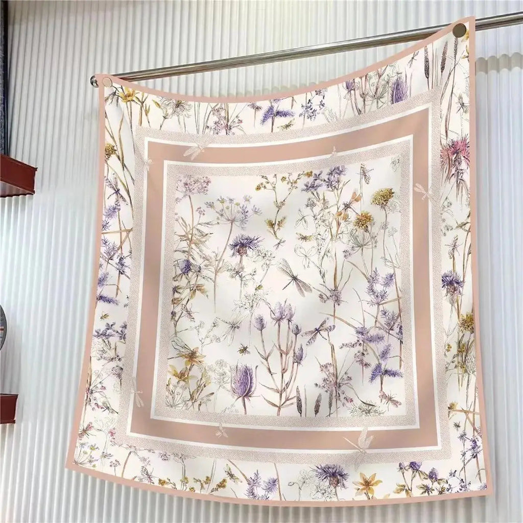 90Cm French Jungle Large Square Scarf Decorative Fashion Trend Flowers High Quality Twill Silk Travel Shawl Sunscreen Quick Pick Grocers