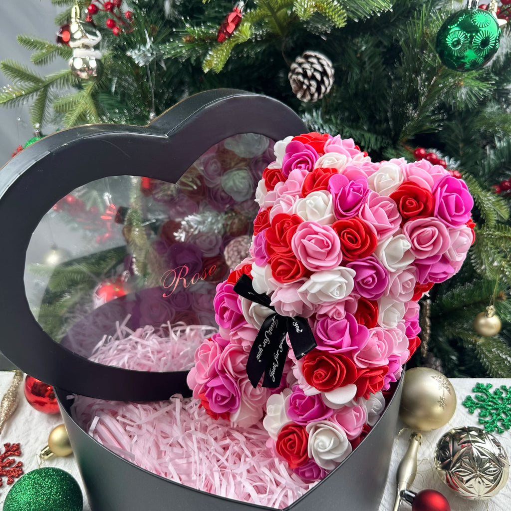 25cm Artificial Teddy Rose Flower Bear with Box Romantic Valentines Day Gift Girlfriend Women Anniversary Wedding Party Supplies Quick Pick Grocers