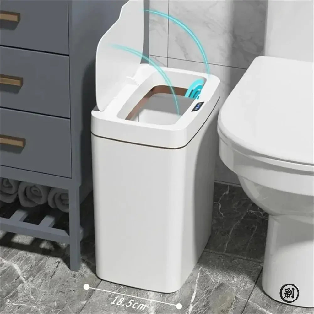 Smart Bathroom Trash Can Automatic Bagging Electronic Trash Can White Touchless Narrow Smart Sensor Garbage Bin Smart Home 15L Econic Blanks