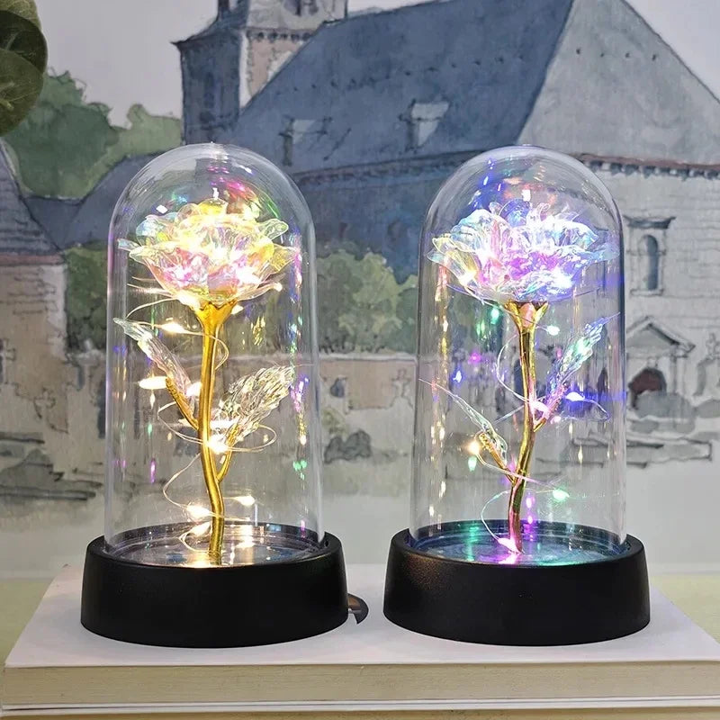 Artificial Rose Flowers Valentines Day Gift for Girlfriend Eternal Rose LED Light Foil Flower Wedding Decor Christmas Gifts Purest Peak Salt