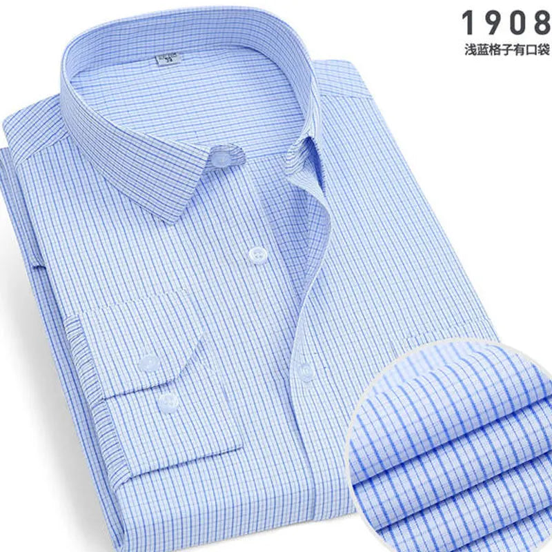 Spring New Men's Striped long-sleeved Shirt Non-ironing Anti-wrinkle Comfortable Breathable Business Casual Fashion Slim Fit Quick Pick Grocers