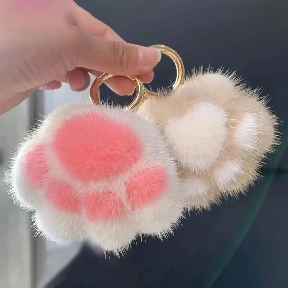 Cat Paw Pendant Keychain Couple Keychain Fluffy Faux Fur Keychain Charm Cute Soft Plush Toy Key Ring Backpack Car Key Pendant Econic Blanks