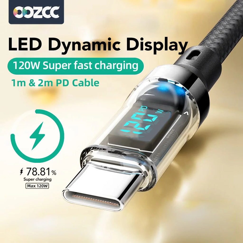 OOZCC LCD Watt Display Cable, Max 120W Super Fast Charging USB Type C Cable Data Transfer, USB A to Lightning for IPhone14 Pro Quick Pick Grocers