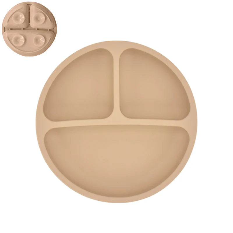 Silicone Baby Sucker Silicone Dining Plate Rice Spoon Set Cute Cartoon Children Dishes Smile Face Baby Tableware Retro Kid Bowl Purest Peak