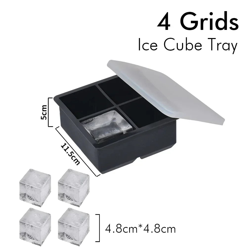 Ice Cube Tray Silicone Ice Ball Freezer Mold Square Ice Cube Maker with Lid 4/6/8 Grids for Whiskey Cocktail Coffee Accessories Quick Pick Grocers