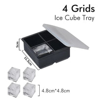 Ice Cube Tray Silicone Ice Ball Freezer Mold Square Ice Cube Maker with Lid 4/6/8 Grids for Whiskey Cocktail Coffee Accessories Quick Pick Grocers
