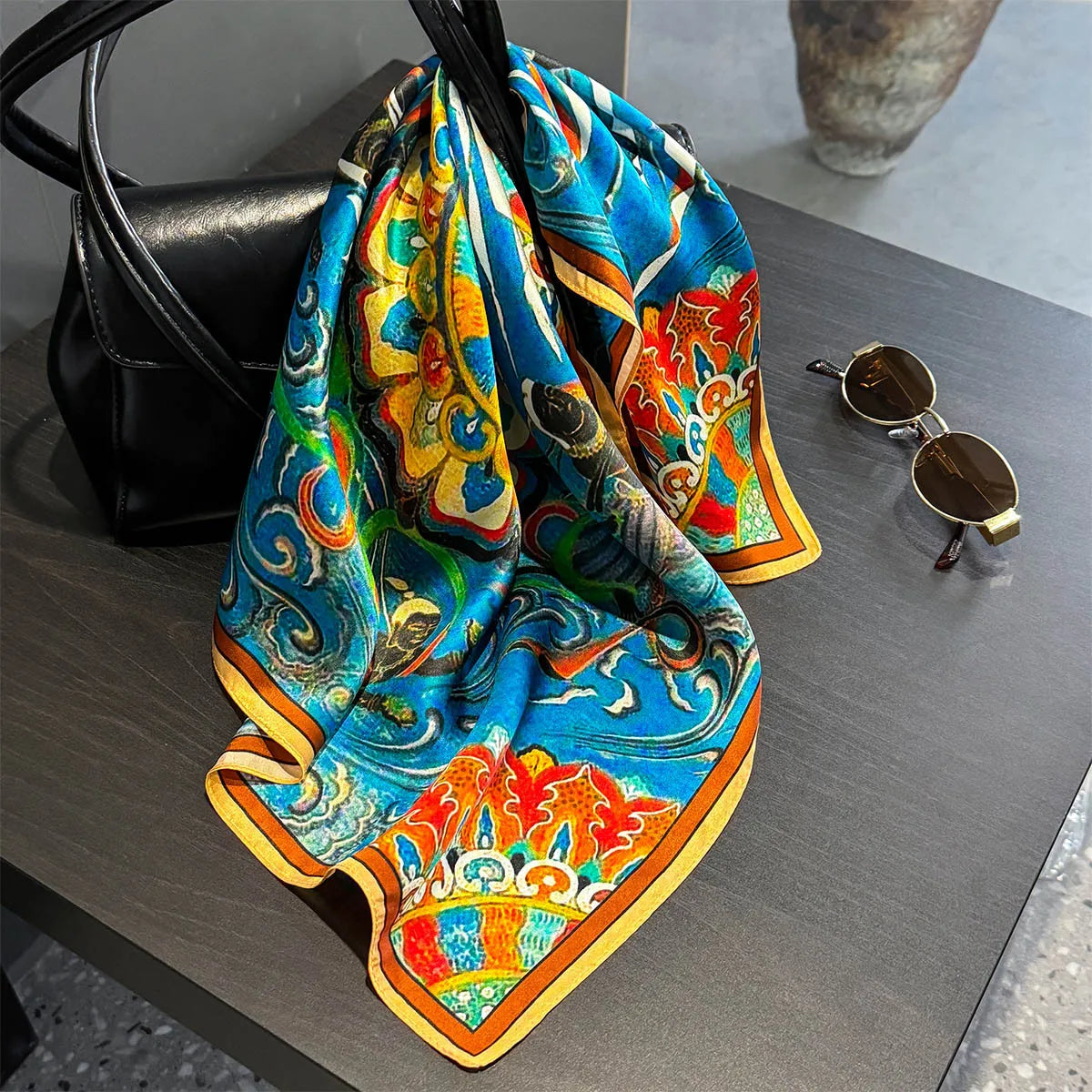 2025 Fashion 100% Real Silk Scarf 53cm Square Bandelet Women's Silk Temperament Small Scarf Neck Decorative Wrap Printed Scarves Quick Pick Grocers
