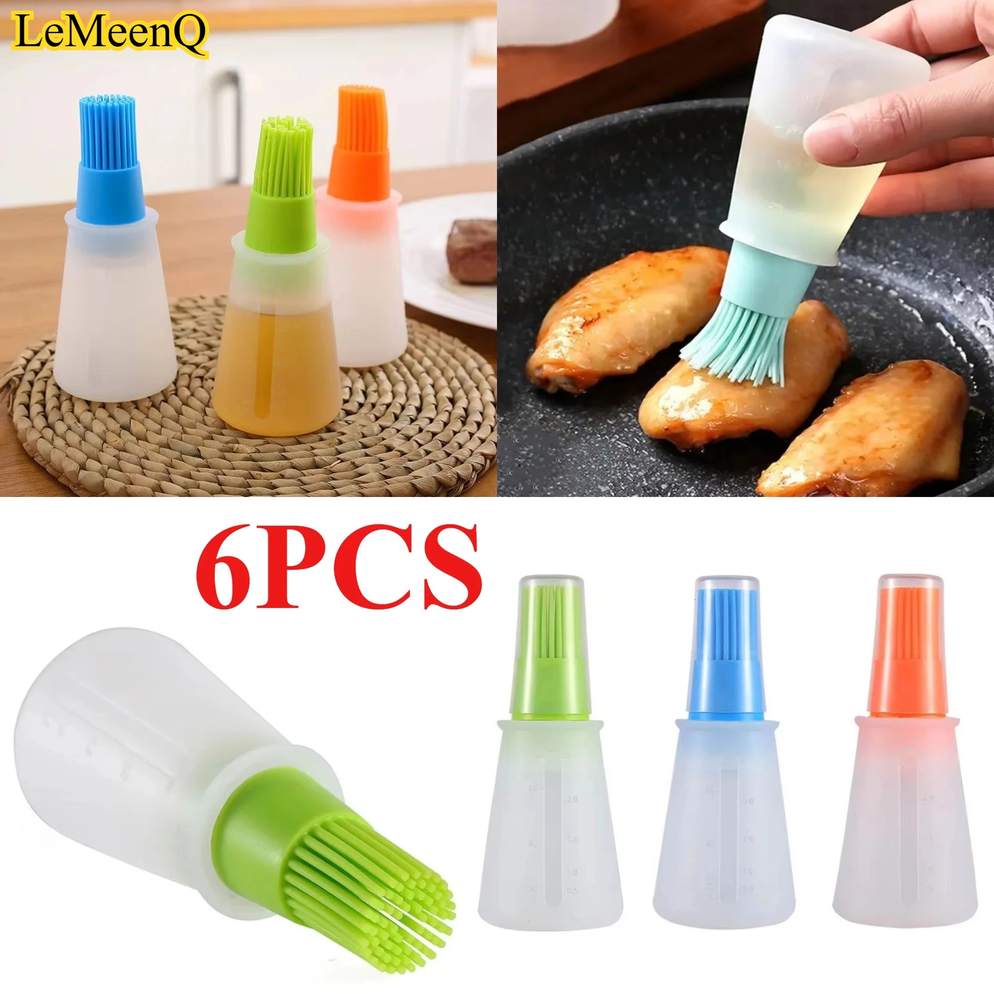 LeMeenQ Silicone Oil Cruet Oil Brush With Bottle Brush, Portable Oil Brushes Liquid Oil Pastry Kitchen Baking Tool, for BBQ Quick Pick Grocers