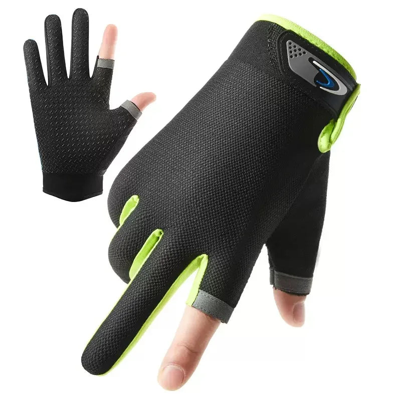 Summer Men Fishing Gloves Women Two Finger Cut Male Touchscreen Angling Anti-Slip Sun-Proof Breathable Cycling Fitness Gloves Quick Pick Grocers