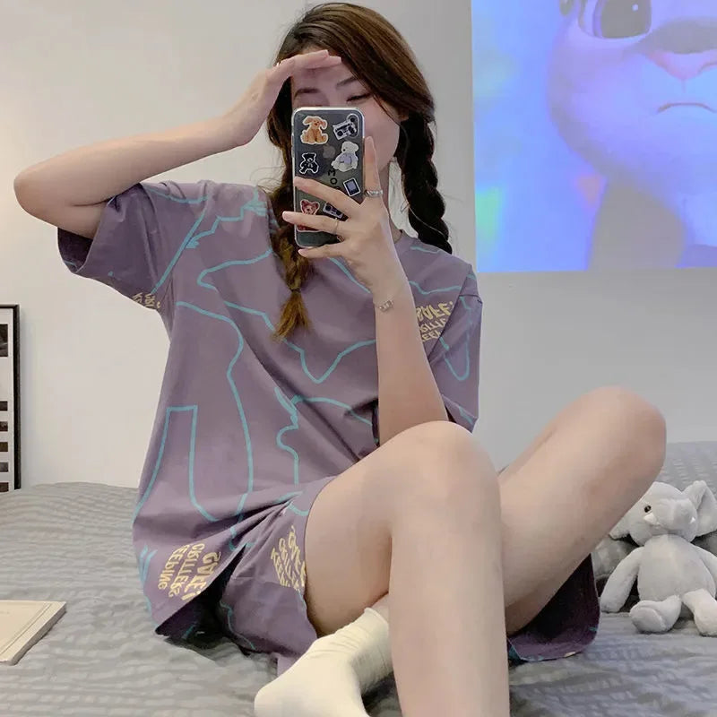 New Pajamas Female Summer Large Size Short-Sleeved Homewear Suit Korean Version of the Student Sweet and Lovely Ladies Homewear Quick Pick Grocers