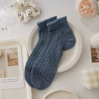 Fashionable Summer Soft Short Socks for Women Thin Mesh Sock Breathable Feature Sweet Hollow Out Design White Lace Ankle Socks Quick Pick Grocers