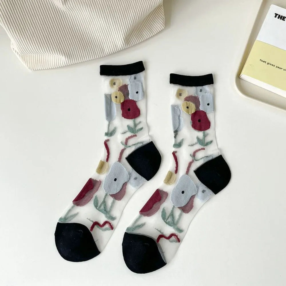 Fashion Socks For Women Summer Breathable Trendy Casual Socks Cute Fashion Korean Style Transparent Lace Sweet Socks Quick Pick Grocers