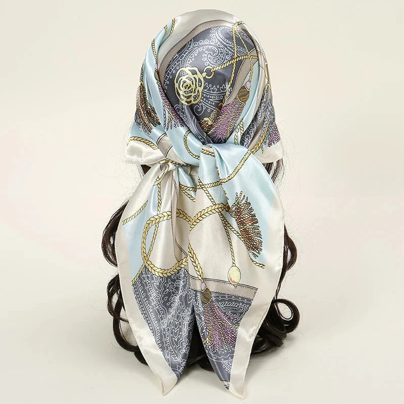 Satin Square Scarf Women Muslim Hijab Elegant 2025 Print Silk Neckerchief Shawl Wraps Headband Handle Hair Accessories Bandana Econic Blanks