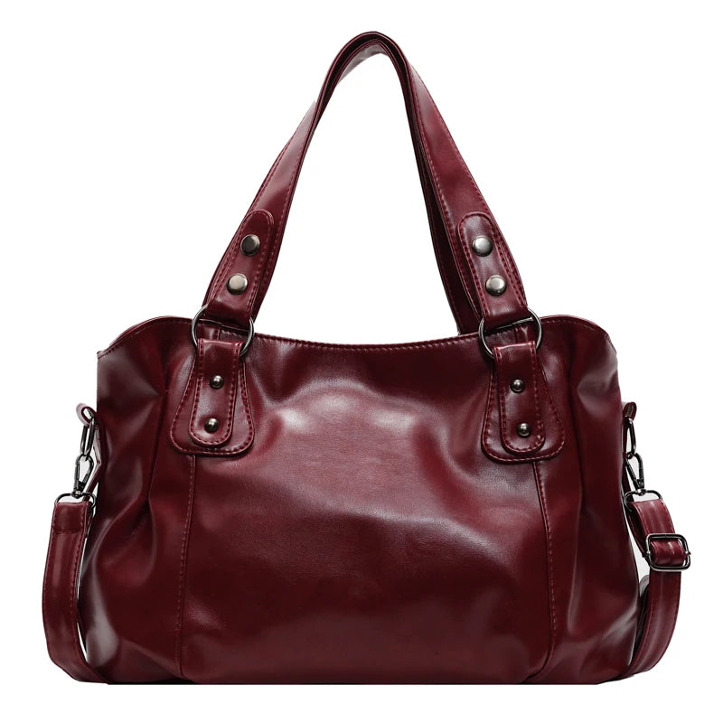 Retro Brand Roomy Shoulder Bag Female Luxury Solid Color Classic Crossbody Bag Large Capacity Style Soft PU Leather Tote Bag Quick Pick Grocers